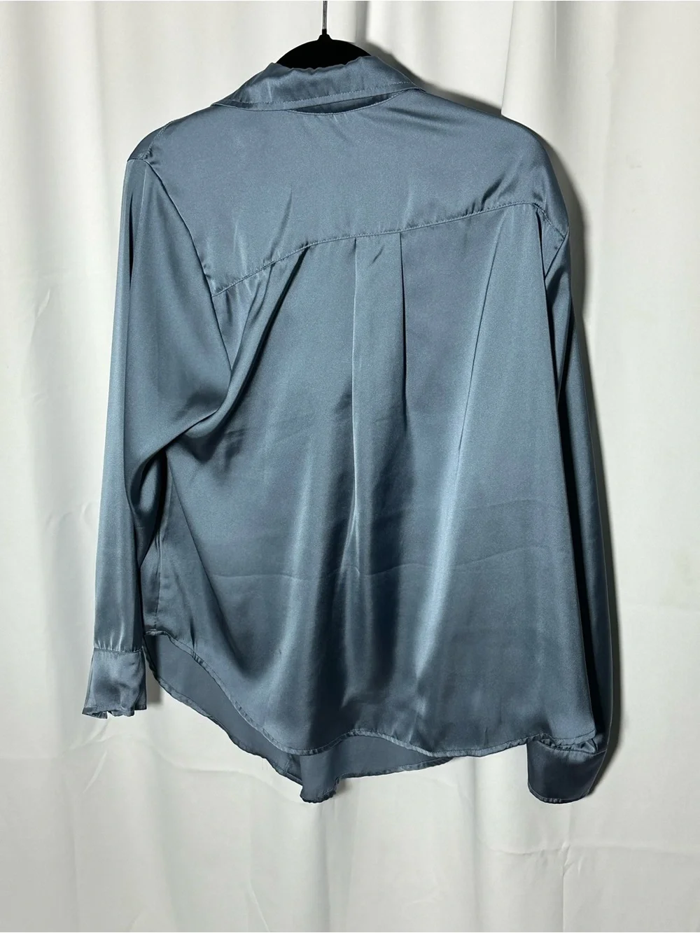 torrid Satin-Look Button Down Shirt in Slate Blue